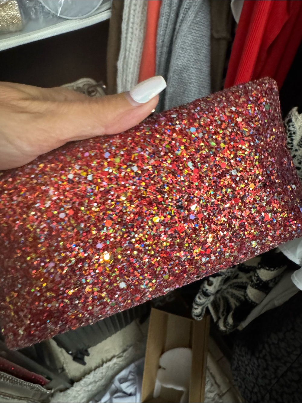 Glitter Clutch Evening Bag in Rose Red - Picture 2 of 5